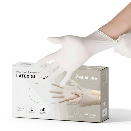 Fifthpulse Disposable Gloves, Latex, L, 50 PK, Natural FMN100366